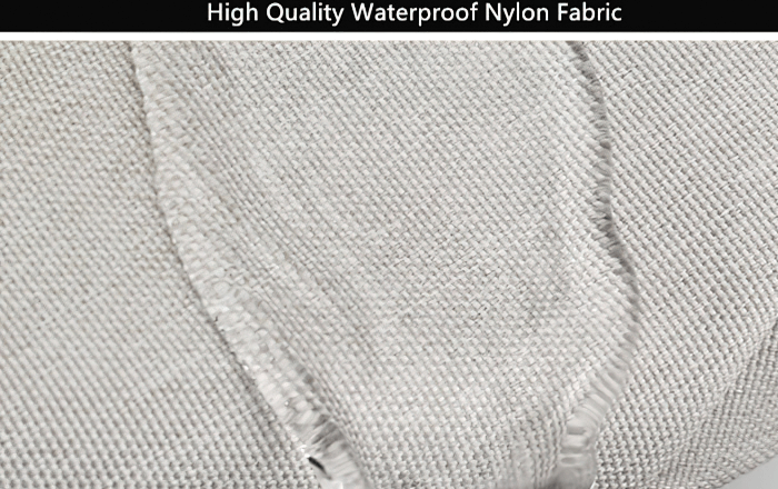 Close-up of high-quality waterproof nylon fabric with textured pattern, showcasing durability and style for sports bags.